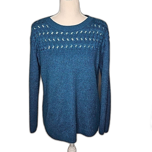 Sweater Crew Neck by St John's Bay Medium Blue Metallic Fleck Size Large - Picture 1 of 6